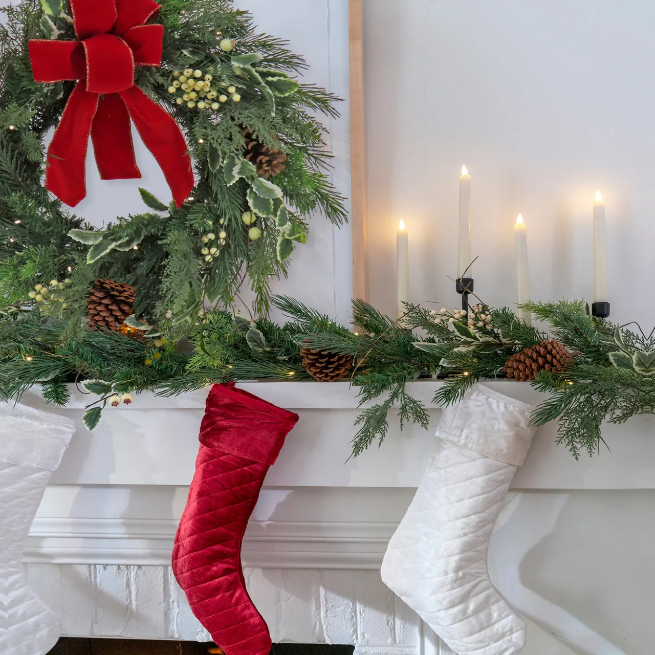 Online National Tree Company 19 in. HGTV Home Collection Quilted Velvet Stocking, Red