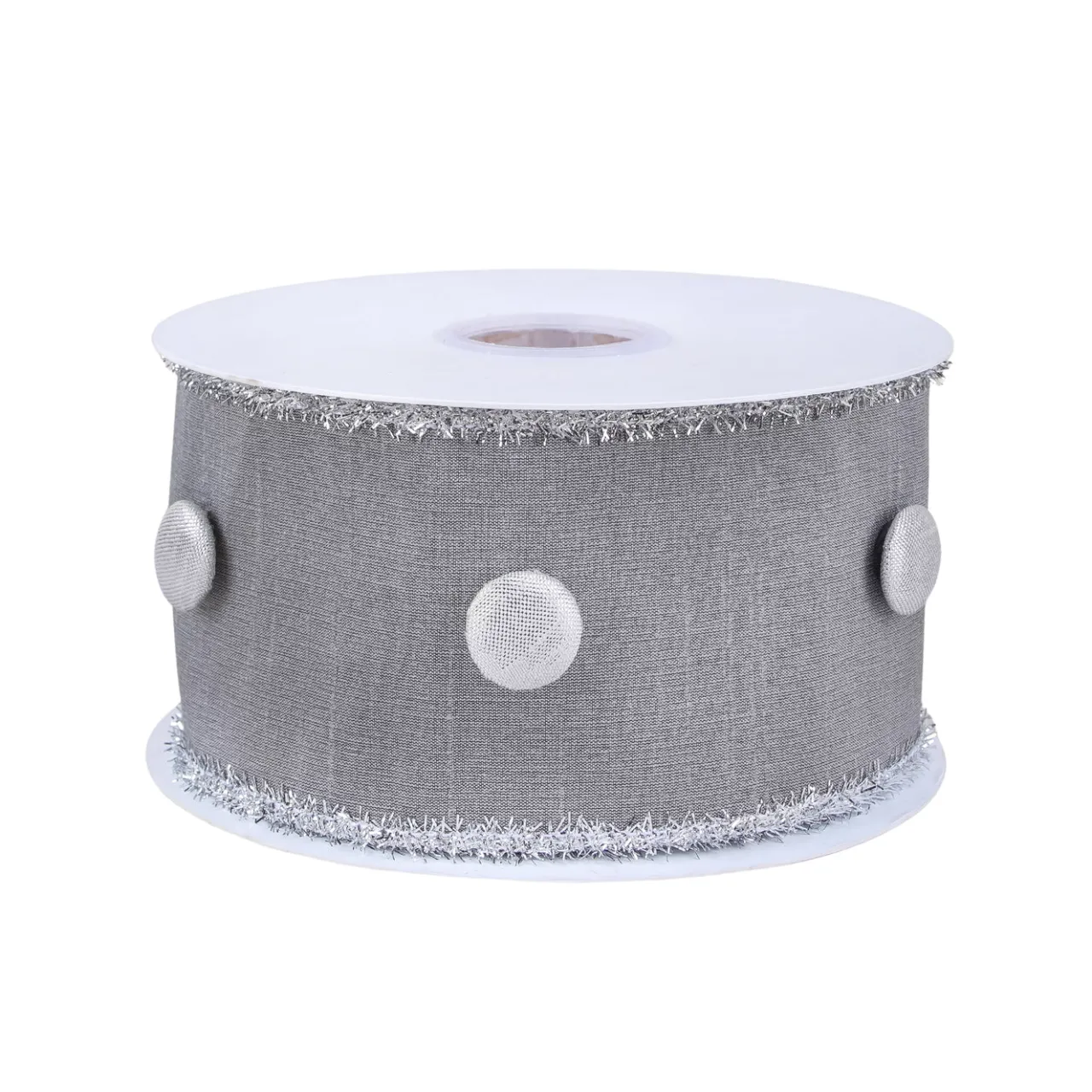 Outlet National Tree Company 3 in. HGTV Home Collection Dupioni Button Ribbon, Silver