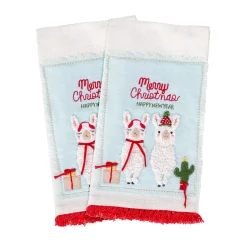 Best National Tree Company 18 in. HGTV Home Collection Merry Christmas Llamas Guest Towel Pair