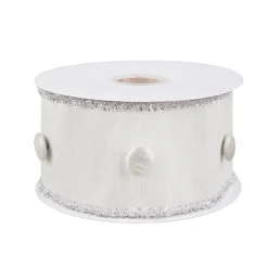 Sale National Tree Company 3 in. HGTV Home Collection Dupioni Button Ribbon, White