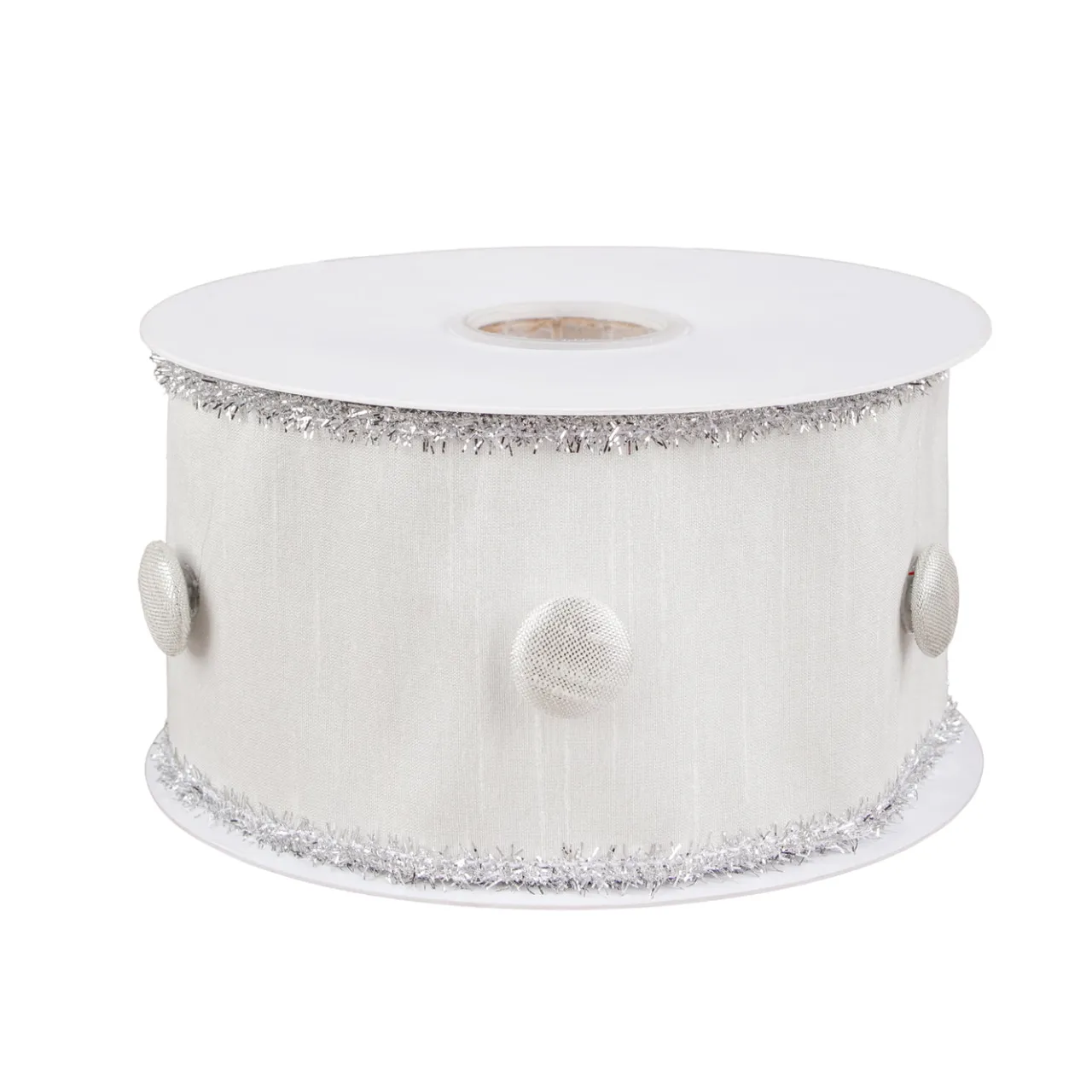 Sale National Tree Company 3 in. HGTV Home Collection Dupioni Button Ribbon, White