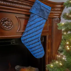 National Tree Company 19 in. HGTV Home Collection Quilted Velvet Stocking, Blue