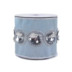 Discount National Tree Company 4 in. HGTV Home Collection Sequin Beaded Taffeta Ribbon, Blue
