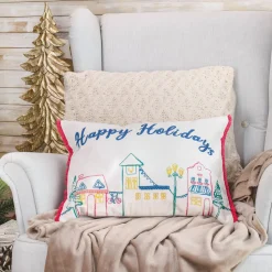 New National Tree Company 20 in. HGTV Home Collection Embroidered Happy Holidays Pillow