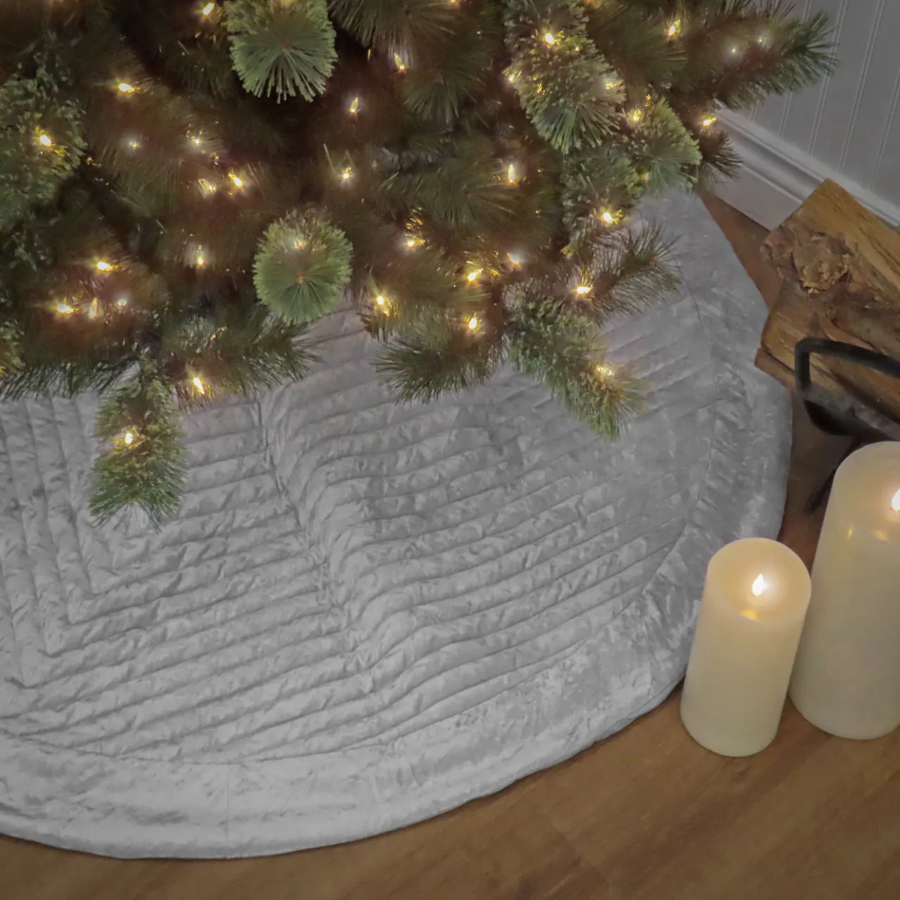 Online National Tree Company 60 in. HGTV Home Collection Quilted Velvet Tree Skirt, Silver