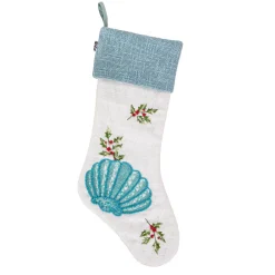 Online National Tree Company 20 in. HGTV Home Collection Embroidered Blue Shell Stocking