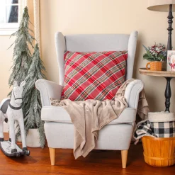 Discount National Tree Company 24 in. HGTV Home Collection Bias Cut Red Plaid Pillow