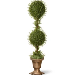 Online National Tree Company 60 in. Mini Tea Leaf 2 Ball Topiary with Black in a Gold Urn