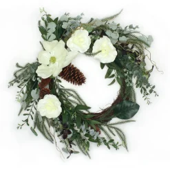Discount National Tree Company 26 in. Mixed Greens and White Flowers Decorated Wreath