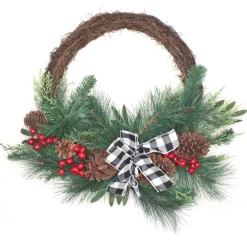 Outlet National Tree Company 24 in. Mixed Pine and Berries Decorated Wreath
