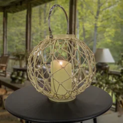 New National Tree Company 12 in. Modern Design and Finish Bleached Sand Outdoor Lantern Candleholder