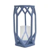 Clearance National Tree Company 11 in. Modern Design and Finish Ice Melt Blue Outdoor Lantern Candleholder