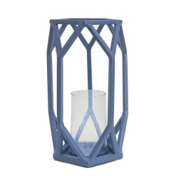 Clearance National Tree Company 11 in. Modern Design and Finish Ice Melt Blue Outdoor Lantern Candleholder