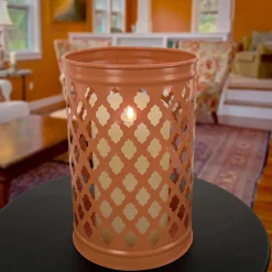 Clearance National Tree Company 12 in. Modern Design and Finish Pastel Orange Outdoor Lantern Candleholder