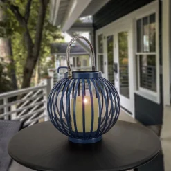 Online National Tree Company 10 in. Modern Design and Finish Dark Blue Outdoor Lantern Candleholder