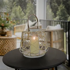 Clearance National Tree Company 10 in. Modern Design and Finish Glacier Gray Outdoor Lantern Candleholder