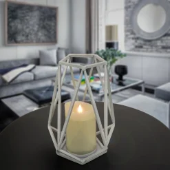 Clearance National Tree Company 10 in. Modern Design and Finish Glacier Gray Outdoor Lantern Candleholder