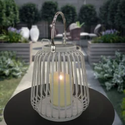 National Tree Company 13 in. Modern Design and Finish Glacier Gray Outdoor Lantern Candleholder