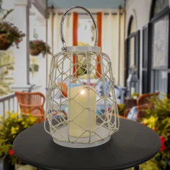 National Tree Company 12 in. Modern Design and Finish Glacier Gray Outdoor Lantern Candleholder