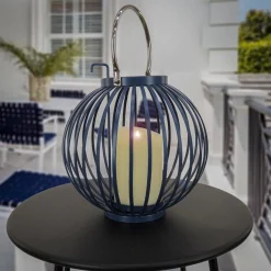 National Tree Company 11 in. Modern Design and Finish Dark Blue Outdoor Lantern Candleholder