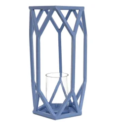 Online National Tree Company 14 in. Modern Design and Finish Ice Melt Blue Outdoor Lantern Candleholder