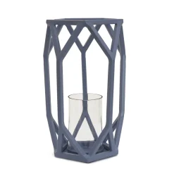 New National Tree Company 11 in. Modern Design and Finish Dusty Blue Outdoor Lantern Candleholder