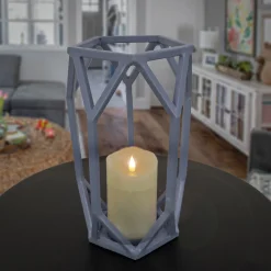 New National Tree Company 11 in. Modern Design and Finish Dusty Blue Outdoor Lantern Candleholder