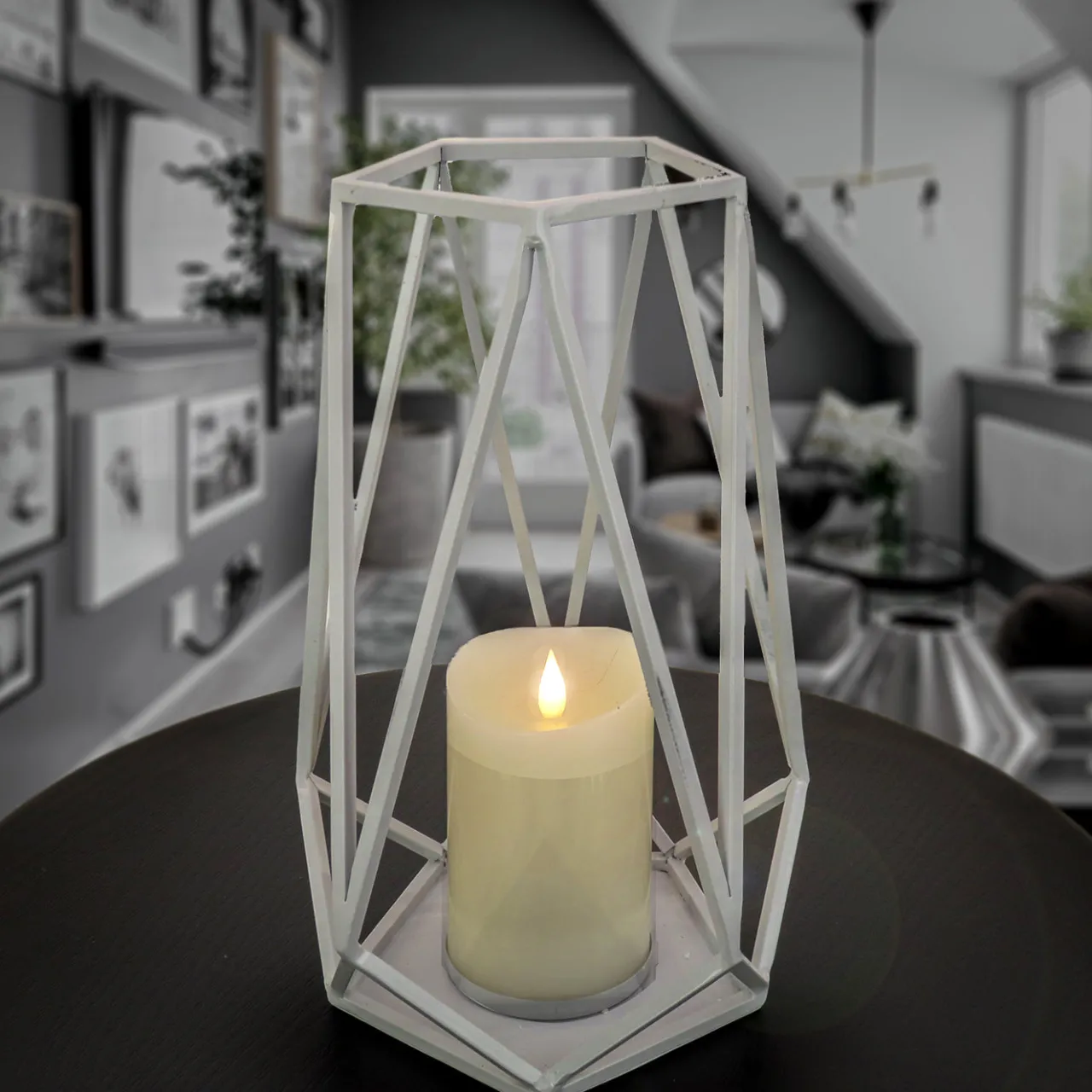 Outlet National Tree Company 12 in. Modern Design and Finish Glacier Gray Outdoor Lantern Candleholder