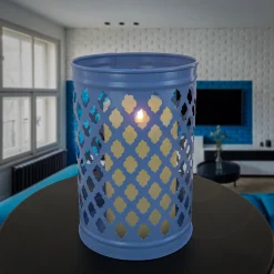Discount National Tree Company 12 in. Modern Design and Finish Ice Melt Blue Outdoor Lantern Candleholder