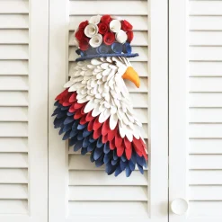 Discount National Tree Company 14 in. Patriotic Hanging Eagle Decoration with Red White and Blue Wood Cuts and Flower Blooms