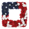 Online National Tree Company 22 in. Patriotic Hanging Square Wreath with Red White and Blue Flowers Stars