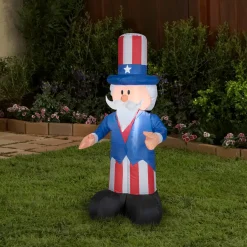 National Tree Company 48 in. Patriotic Inflatable Decoration, Blue Uncle Sam wearing Red White and Blue Suit and Hat