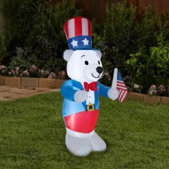 Discount National Tree Company 48 in. Patriotic Inflatable Decoration, Blue White Bear wearing Red White and Blue Suit and Hat