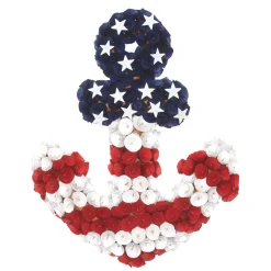 Outlet National Tree Company 20 in. Patriotic Wreath, Blue Cross Shape with Red White and Blue Flower Blooms White Stars