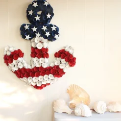 Outlet National Tree Company 20 in. Patriotic Wreath, Blue Cross Shape with Red White and Blue Flower Blooms White Stars