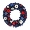 Sale National Tree Company 20 in. Patriotic Wreath Decoration with Red, White and Blue Flower Blooms, Blue Petals