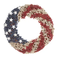 Hot National Tree Company 19 in. Patriotic Wreath with Red White and Blue Berry Clusters White Stars