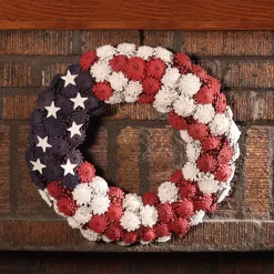 Clearance National Tree Company 8 in. Patriotic Wreath with Red White and Blue Pine Cones White Stars