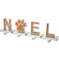 Clearance National Tree Company 5 in. 4-Piece Gold Sparkle NOEL Christmas Stocking Holders, Gold and Silver with Paw Print