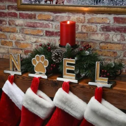 Clearance National Tree Company 5 in. 4-Piece Gold Sparkle NOEL Christmas Stocking Holders, Gold and Silver with Paw Print