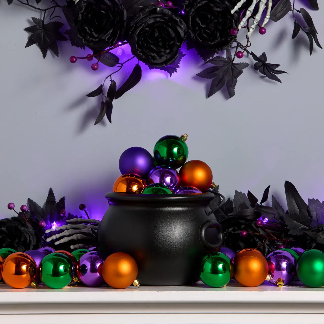 Discount National Tree Company 20 in. 50-Piece Halloween Orange, Green and Purple Ball Ornaments Set