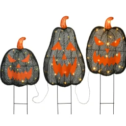 Discount National Tree Company 35 in. 3-Piece Halloween Pre-Lit Menacing Jack O Lantern Trio with LED Lights