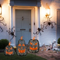 Discount National Tree Company 35 in. 3-Piece Halloween Pre-Lit Menacing Jack O Lantern Trio with LED Lights