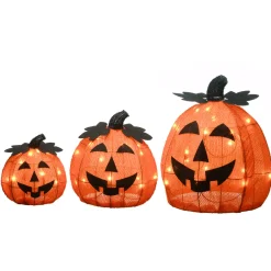National Tree Company 15 in. 3-Piece Halloween Pre-Lit Happy Jack-O-Lantern Trio with LED Lights