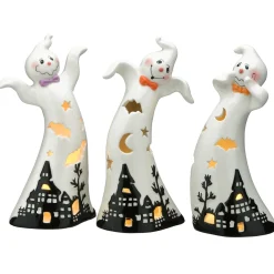New National Tree Company 7 in. 3-Piece Halloween Three Dancing Ghosts Ceramic Decoration with LED Lights