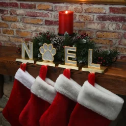 Best National Tree Company 5 in. 4-Piece Silver Sparkle NOEL Christmas Stocking Holders, Silver and Gold with Paw Print
