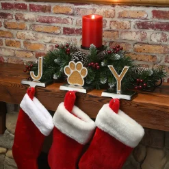 Outlet National Tree Company 5 in. 3-Pieces Gold Sparkle JOY Christmas Stocking Holders, Gold and Silver with Paw Print