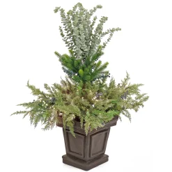 National Tree Company 48 in. Pre Lit Cedar and Evergreen Artificial Shrub with Blue and White Berries, LED Lights