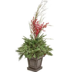 Online National Tree Company 48 in. Pre Lit Evergreen Artificial Shrub with Red Berries, Pine Cones, LED Lights