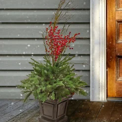 Online National Tree Company 48 in. Pre Lit Evergreen Artificial Shrub with Red Berries, Pine Cones, LED Lights